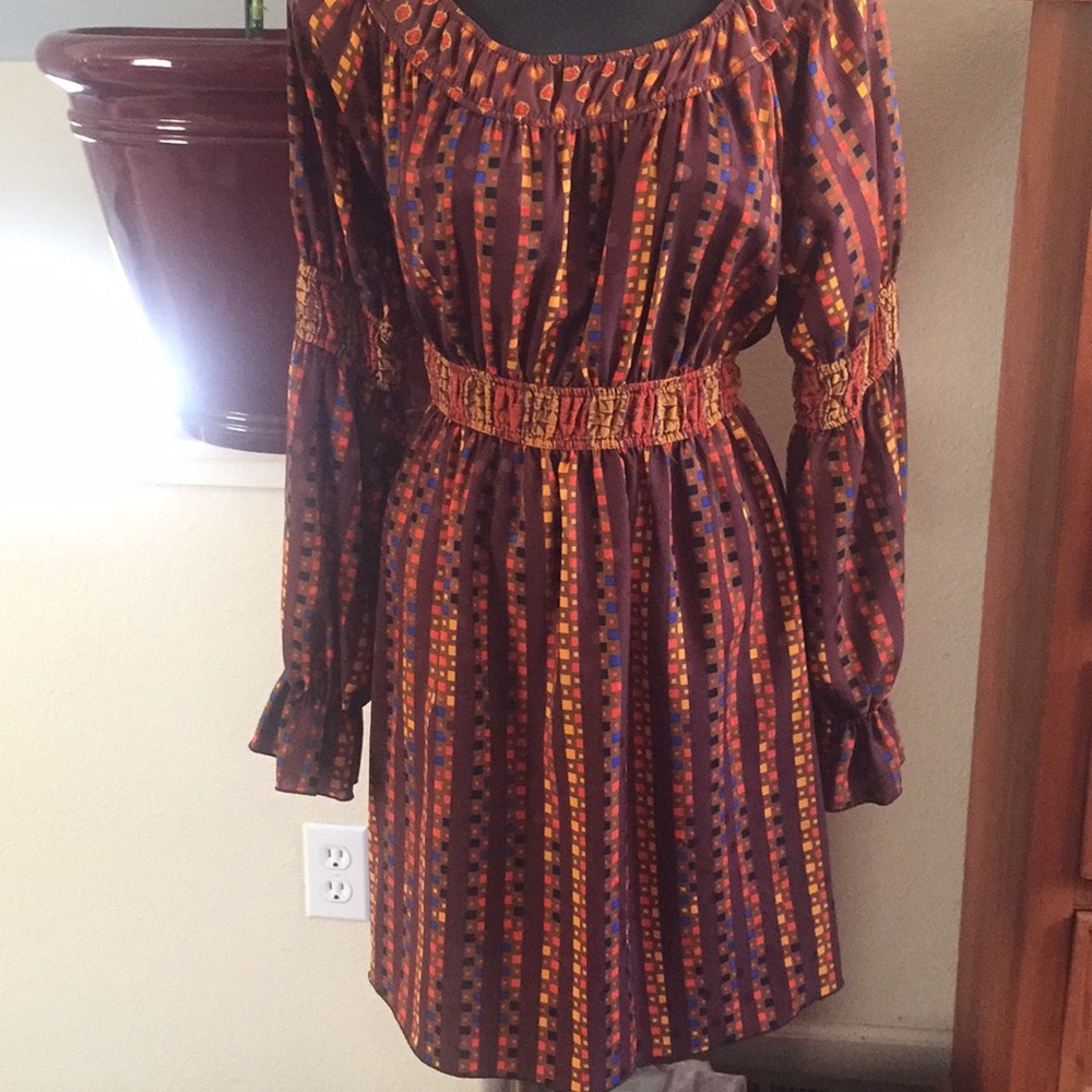 Brown, Orange, Mustard patterned Dress